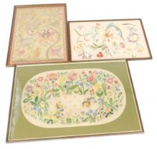 Three early 20thC silkwork pictures, floral studies, framed and glazed, 44cm x 68cm, 70cm x 49cm and