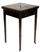 An Edwardian walnut envelope card table, square top with a green leather inset, above a frieze drawe