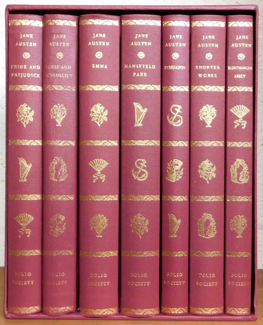 Austen (Jane). The Works, gilt tooled red cloth, seven vols, with slipcase, published by the Folio S