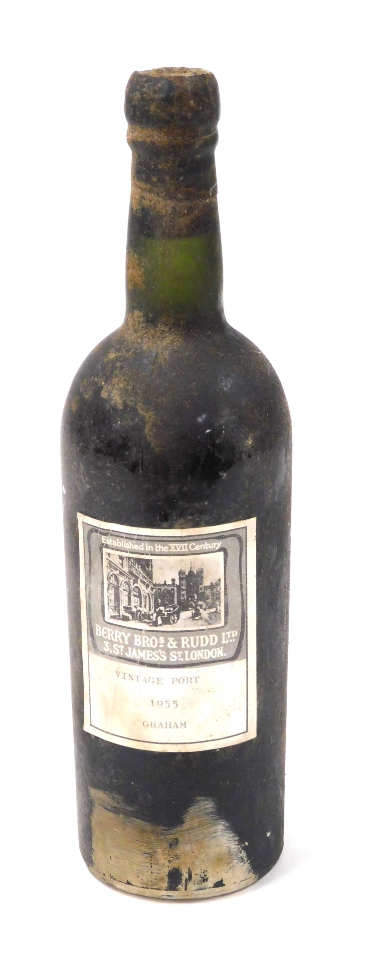 A bottle of vintage port, for Berry Bros & Rudd Ltd, named as Graham 1955.