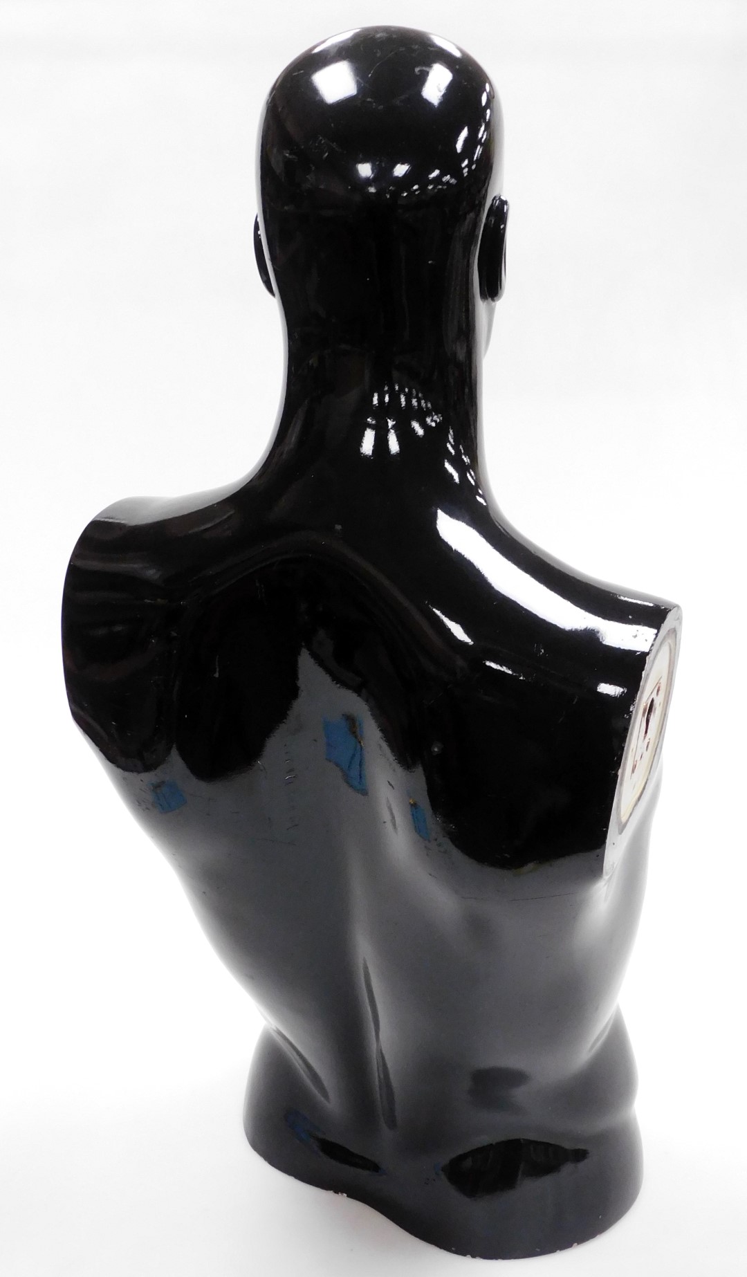A late 20thC black plastic male mannequin waist length figure, 81cm high. - Image 2 of 2