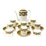 A Wedgwood Susie Cooper porcelain Keystone pattern part coffee service, old gold, C2134. printed mar