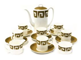 A Wedgwood Susie Cooper porcelain Keystone pattern part coffee service, old gold, C2134. printed mar
