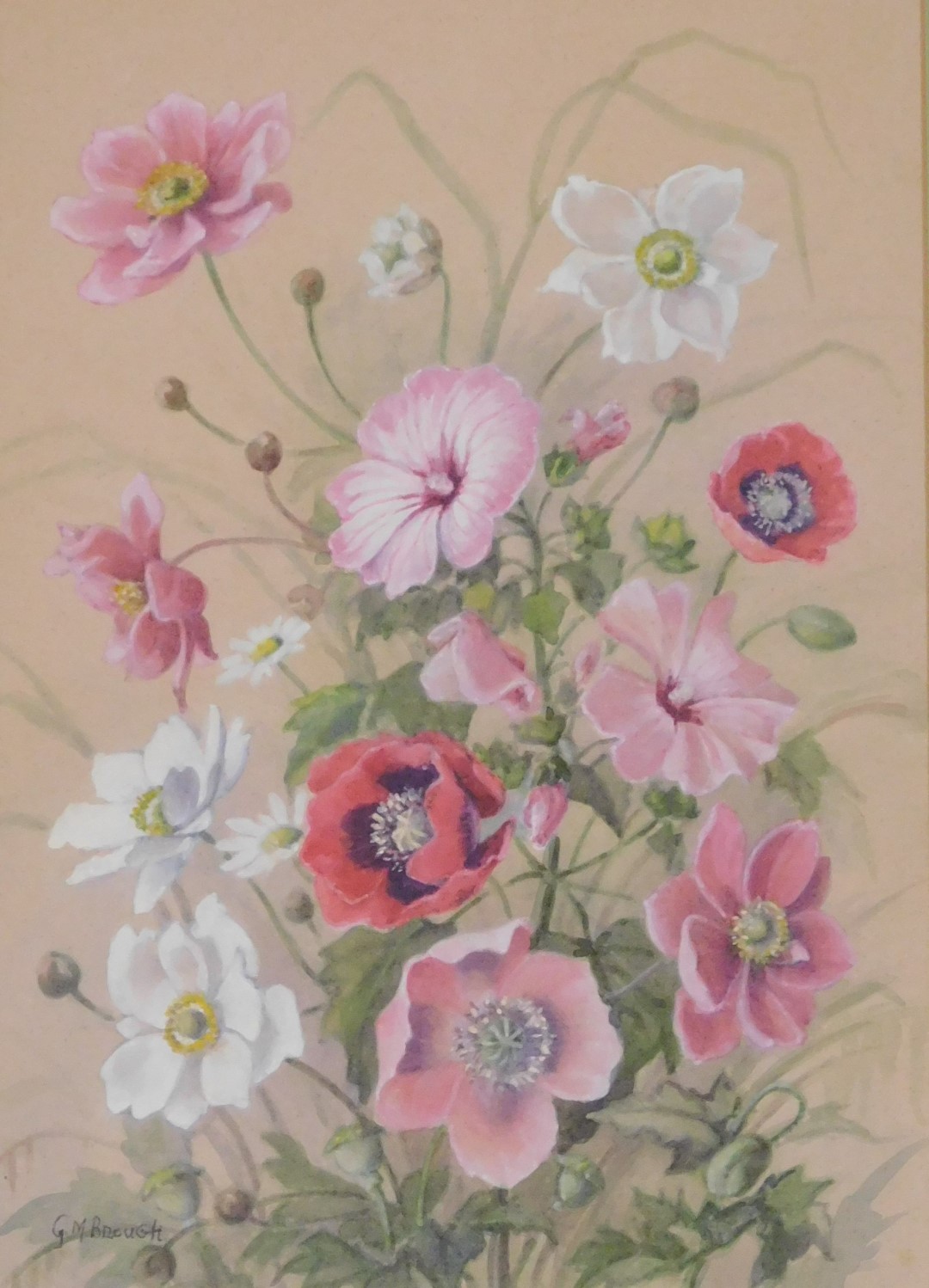 G M Brough. Four still lifes of flowers, watercolours, signed, 35cm x 24cm. - Image 4 of 9