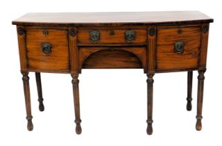 Early 19thC mahogany bow fronted sideboard, with a central drawer, flanked by a deep drawer and furt