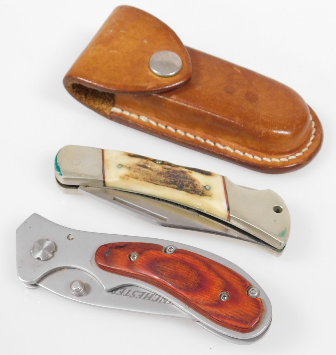 A Winchester folding pocket knife, together with a silver moose pocket knife by Burton McCall, with - Image 2 of 2