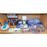 A selection of silver plated wares and glassware, to include a canteen of flatware, a box containing
