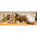 Ceramics, to include four Capodimonte figures, 30cm high, large horse and cart, and a doorstop in th