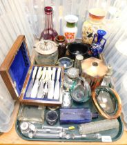 Miscellaneous wares, including glassware, bottles, poison bottle, milk glassware vases, a Bohemian r