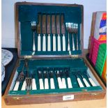 A canteen of silver plated flatware, items include knives, forks, fish knives and forks.