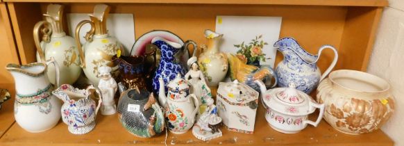 Ceramics, including majolica fish teapot, coffee pots, teapots by MCG, etc., together with a quantit