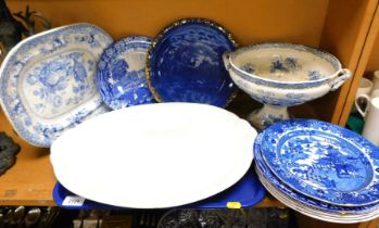 A large blue and white Santa bowl, ceramic by Crystal Sprig, further plates including Italian patter