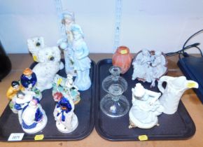 Ceramics, including Staffordshire style figurines, tallest 26cm high, spaniel, a zebra, a Royal Worc