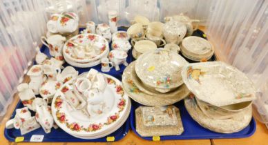 A selection of Cottage Rose table ceramics, including bowls, teacups, saucers, plates, large plates,