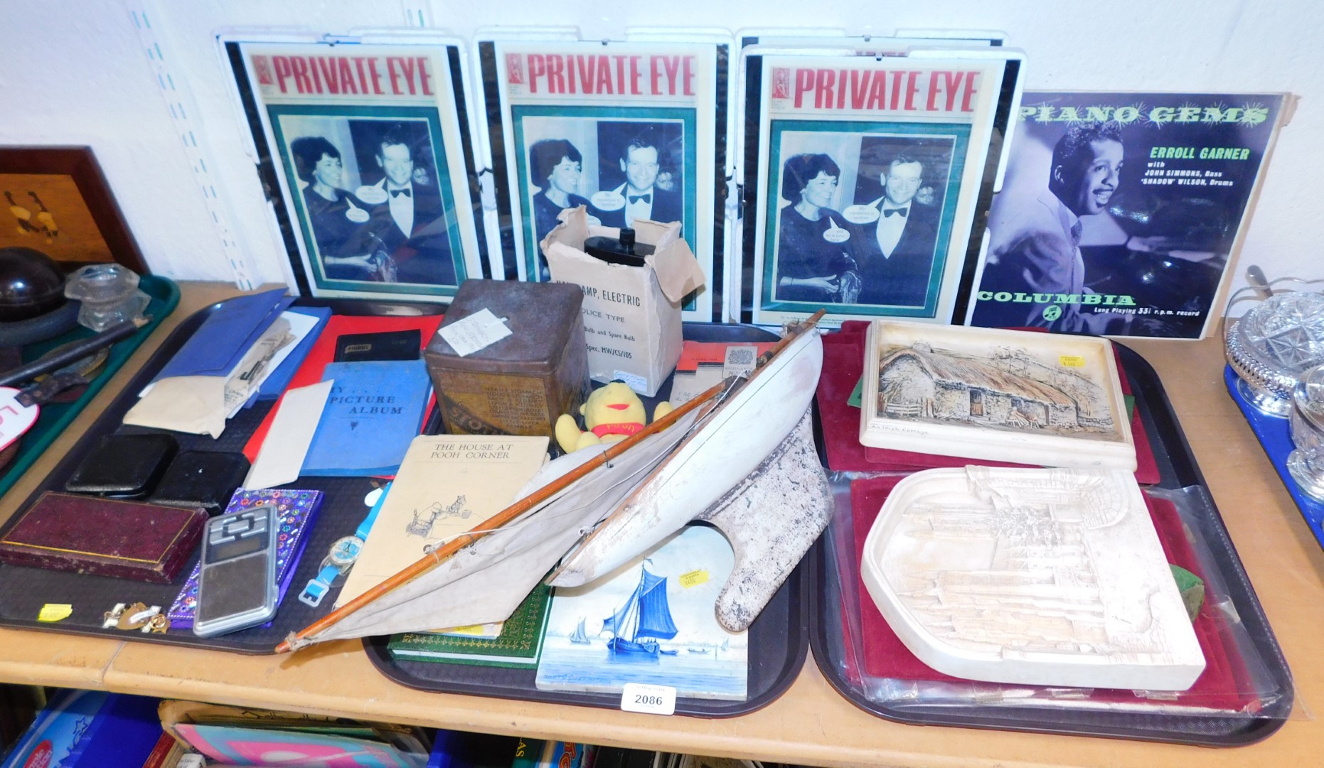 Miscellaneous items including jewellery boxes, photograph album, The House at Pooh corner by A.A. Mi