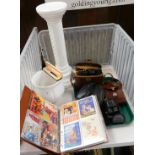 Ceramics and postcards, including a planter with stand, album of postcards, binoculars, a Parker Pen