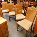 A set of four bleached oak dining chairs, open backed or with cane backs, set including two singles