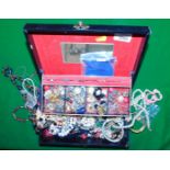 Jewellery box with contents, all costume jewellery, to include large earrings, small earrings, rings