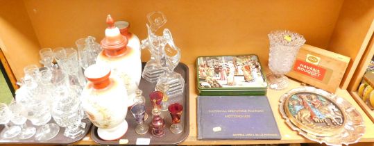 Assorted glass and other ephemera, glassware to include drinking glasses, small lidded pots, milk gl
