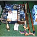 Miscellaneous items, to include silver plated wares and brassware, teapots, tankards, brass cased ca