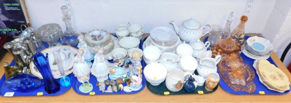 Ceramics and glassware including a gold coloured glass vase, bowls, a dressing table set, china to i