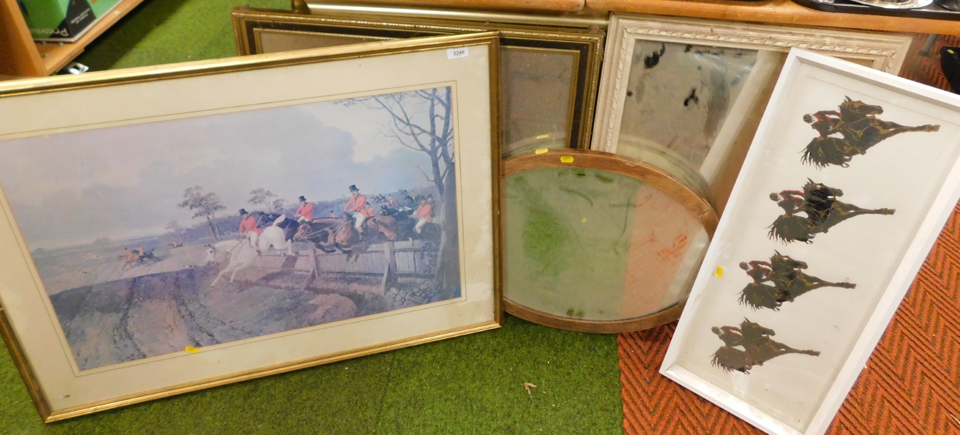 Pictures and prints, pictures to include equine study, hunting scene gilt framed and glazed, and thr