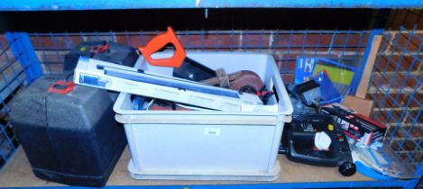 Various tools, including hand tools, saws, drills, drill bits, sanders, etc., Black and Decker BD563