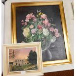 Pictures and prints, two pictures, oils, one on board, a churchyard scene with church to background,