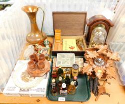 Miscellaneous items, including miniature bottles of alcohol, including Martell Cognac, Lamb's Navy R