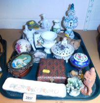 Miscellaneous items, mostly ceramics, including hand painted pin tray, small Wedgwood urn, and a qua