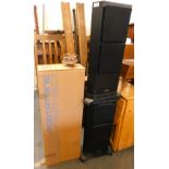 Two large tanoy speakers, a Yamaha portable keyboard, PSR50, in box.