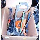 A box containing hand tools, including saws, files, etc., together with a realistic Cept PR2 7gb wal