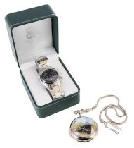 Two railway related wristwatches, comprising a Bradford Exchange Flying Scotsman stainless steel