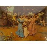 A late 19th/early 20thC crystoleum, depicting ladies holding flower baskets, signed W. Menker?, 19.