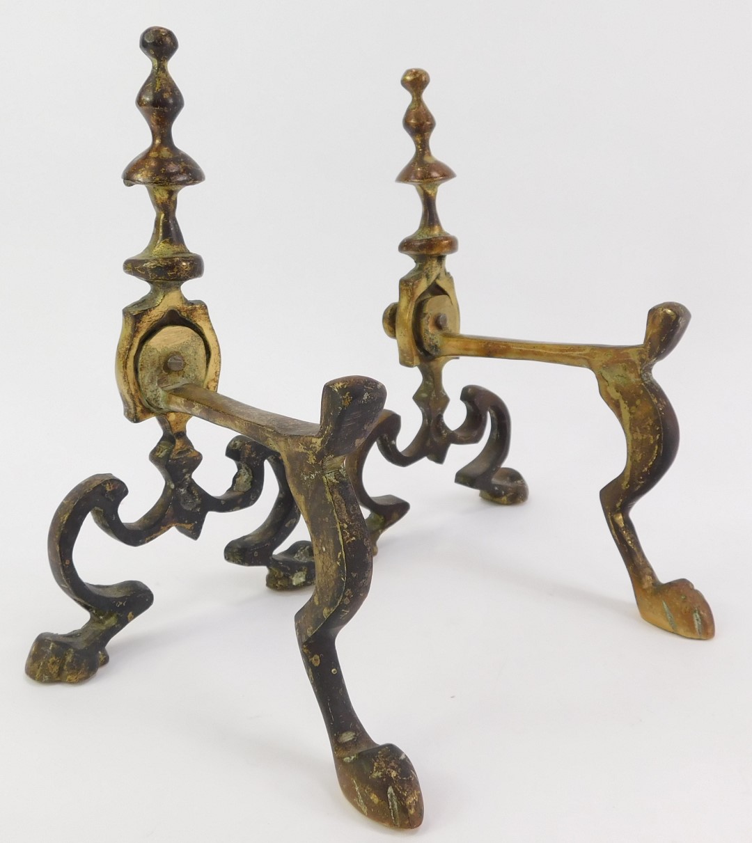 A pair of brass fire dogs, 23cm high. - Image 2 of 2