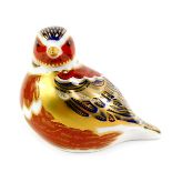 A Royal Crown Derby porcelain chaffinch paperweight, red printed marks and gold stopper, 7cm high,