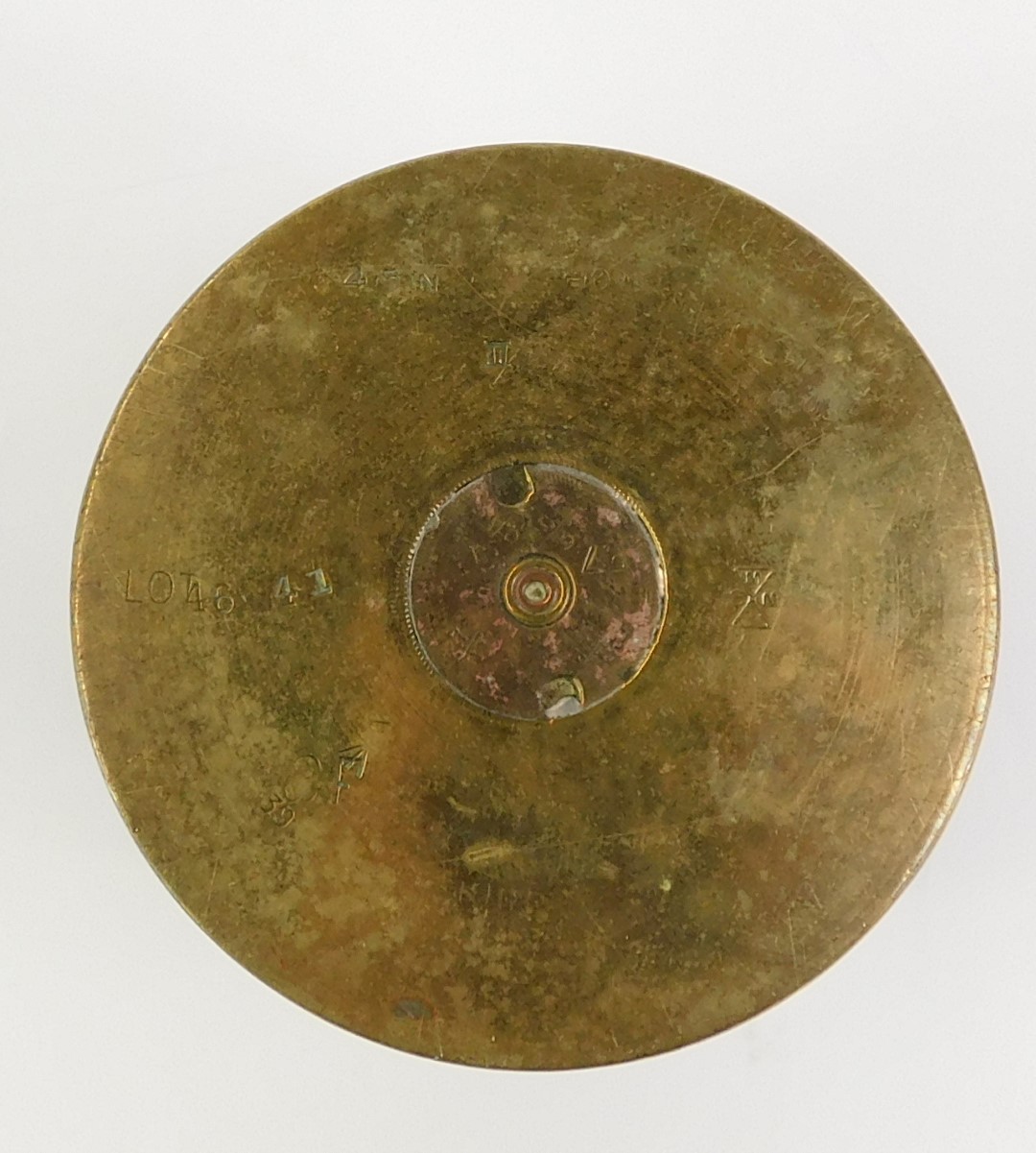 Trench Art. A World War One brass shell case, inset centrally with a coin dated 1918 and engraved To - Image 3 of 3