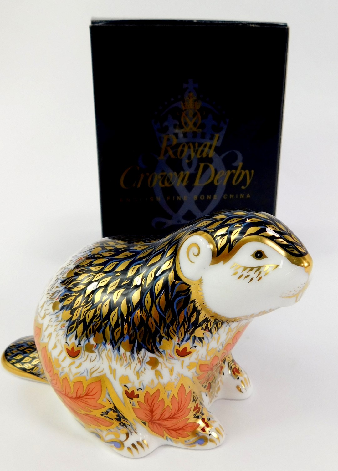 A Royal Crown Derby porcelain riverbank beaver paperweight, limited edition number 3327/5000, - Image 2 of 3