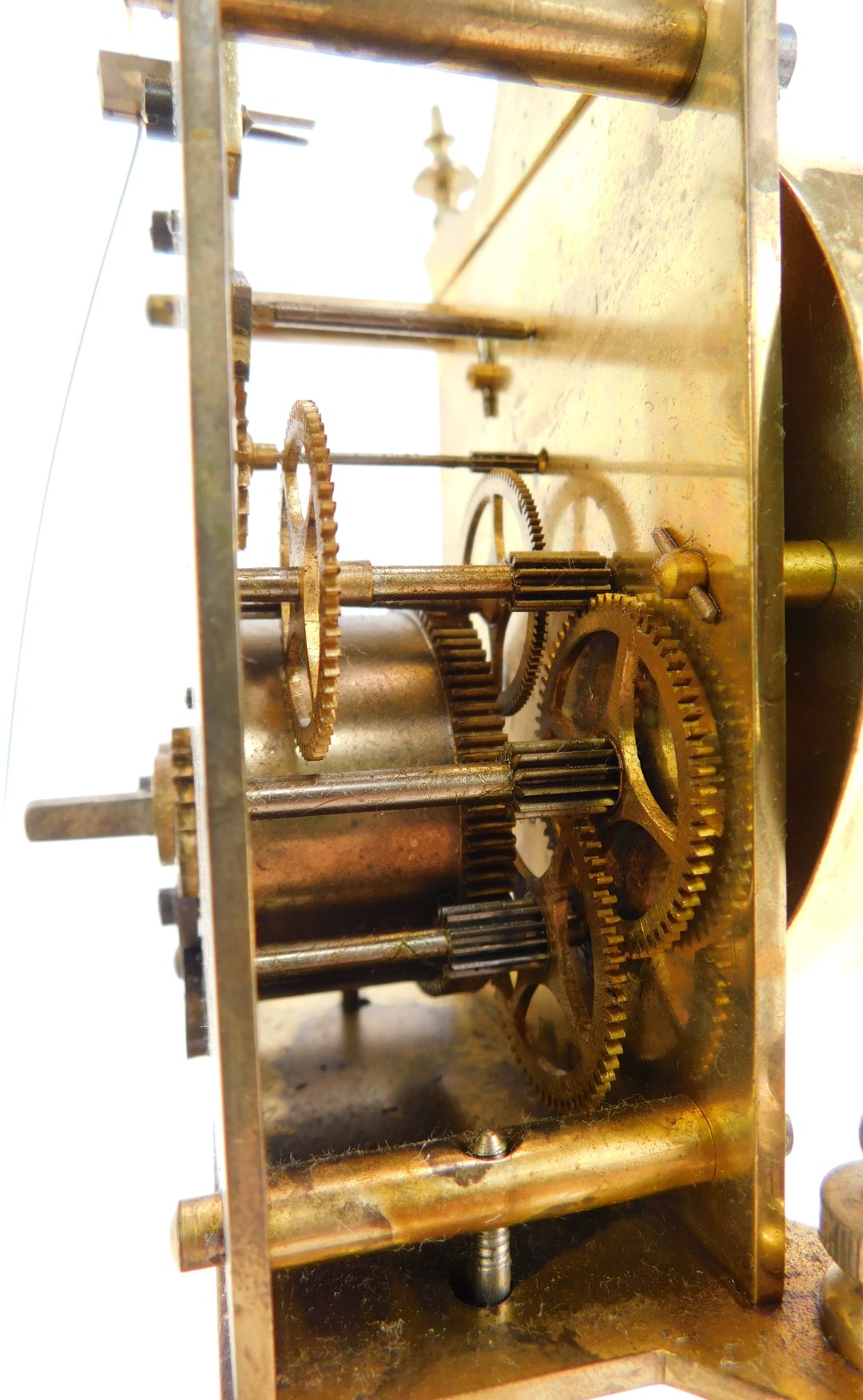 A 20thC brass anniversary clock, the cream circular enamel dial bearing Arabic numerals, barrel - Image 3 of 3
