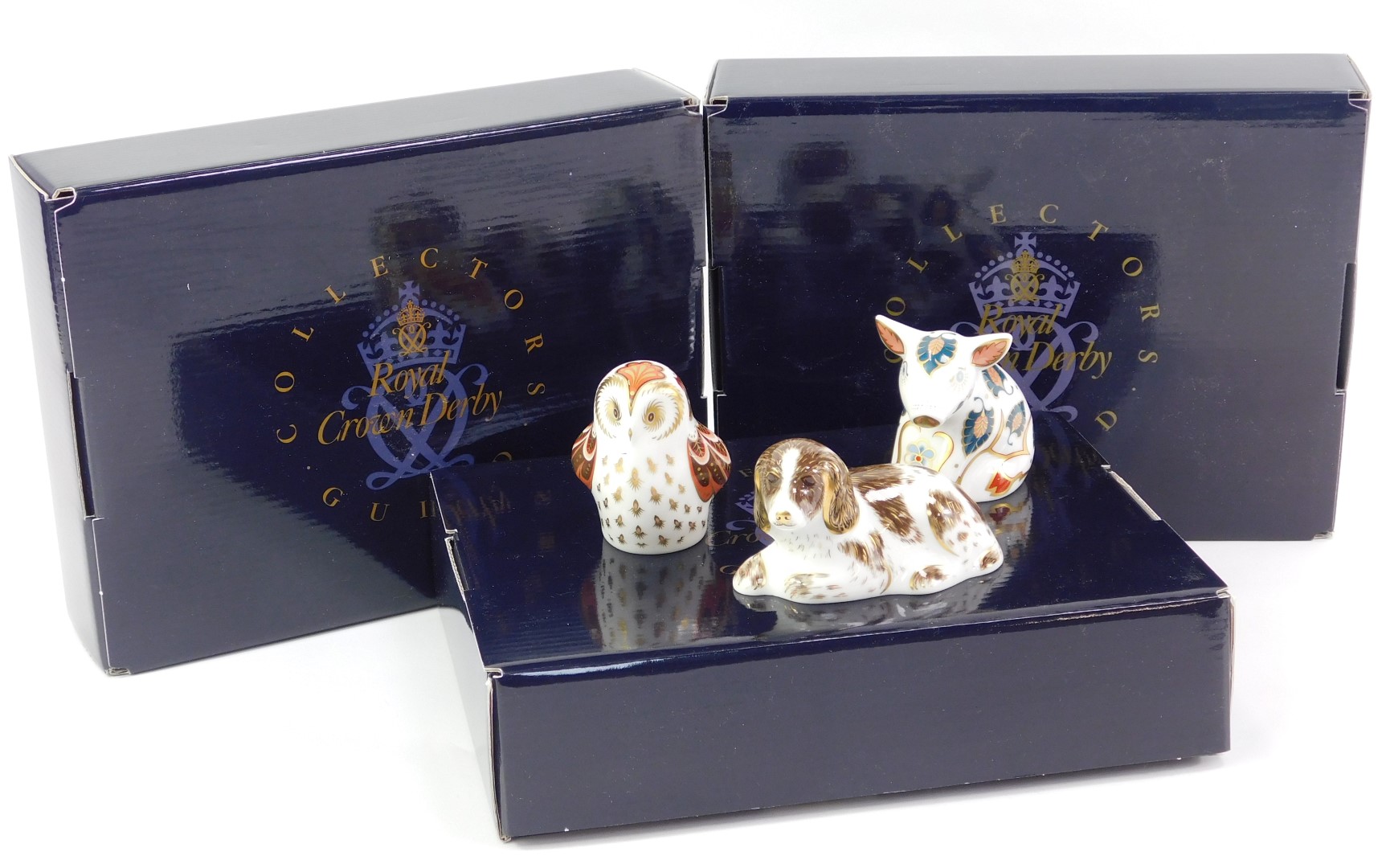 Three Royal Crown Derby porcelain paperweights, comprising Snuffle, Scruff and Owlet, each with - Image 2 of 3