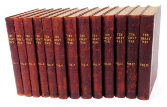 The Great War. Volumes 1-13, Morocco half gilt leather with canvas boards, edited by HW Wilson and