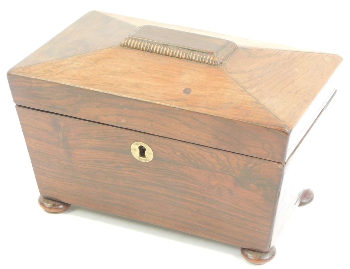A Regency rosewood sarcophagus shaped tea caddy, the hinged lid enclosing two lidded compartments, - Image 2 of 3