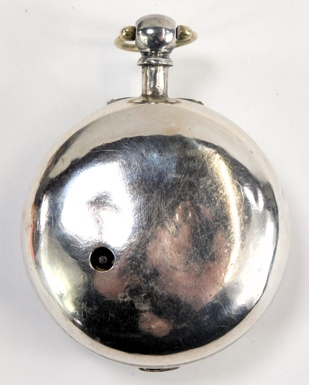 A George III silver pair cased pocket watch, with a white enamel Roman numeric dial and key wind, - Image 5 of 5