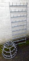 Galvanised hanging racks, comprising a three tier circular hanging rack, 37cm high, and a