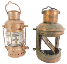 A Pascall Atkey and Son Cowes copper ship's lantern, for mast head, 32cm high (AF), together with