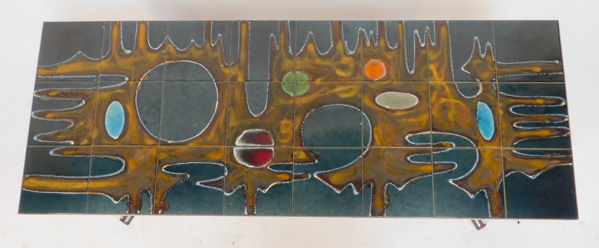 A 1970s chrome framed tile top coffee table, the top decorated with an abstract roundel and drip - Image 3 of 3