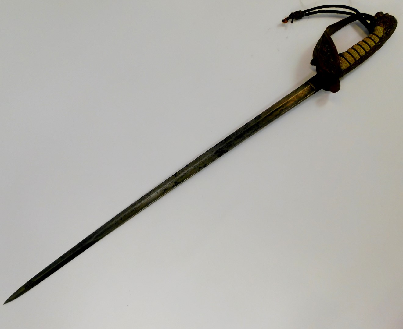 A Victorian naval officer's dress sword, with lion head pommel, shagreen grip interspersed with - Image 2 of 9