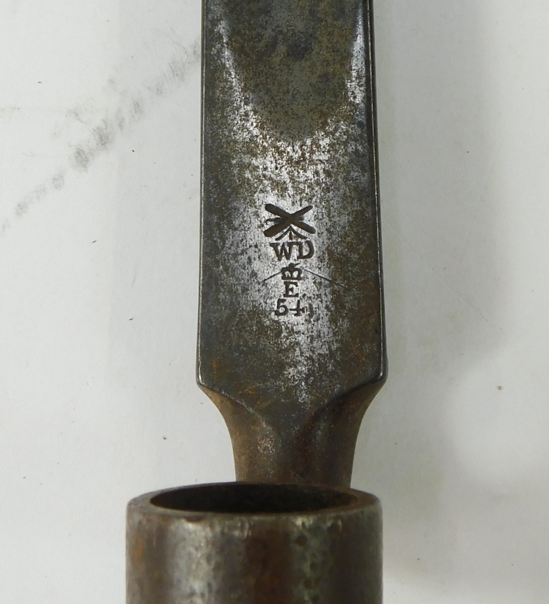 A British Enfield socket bayonet, with triangular blade marked WD, with a crown above the letter - Image 2 of 4