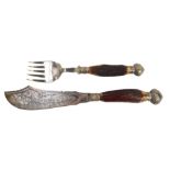 An antler handled fish serving set, with silver plated blades and collars.