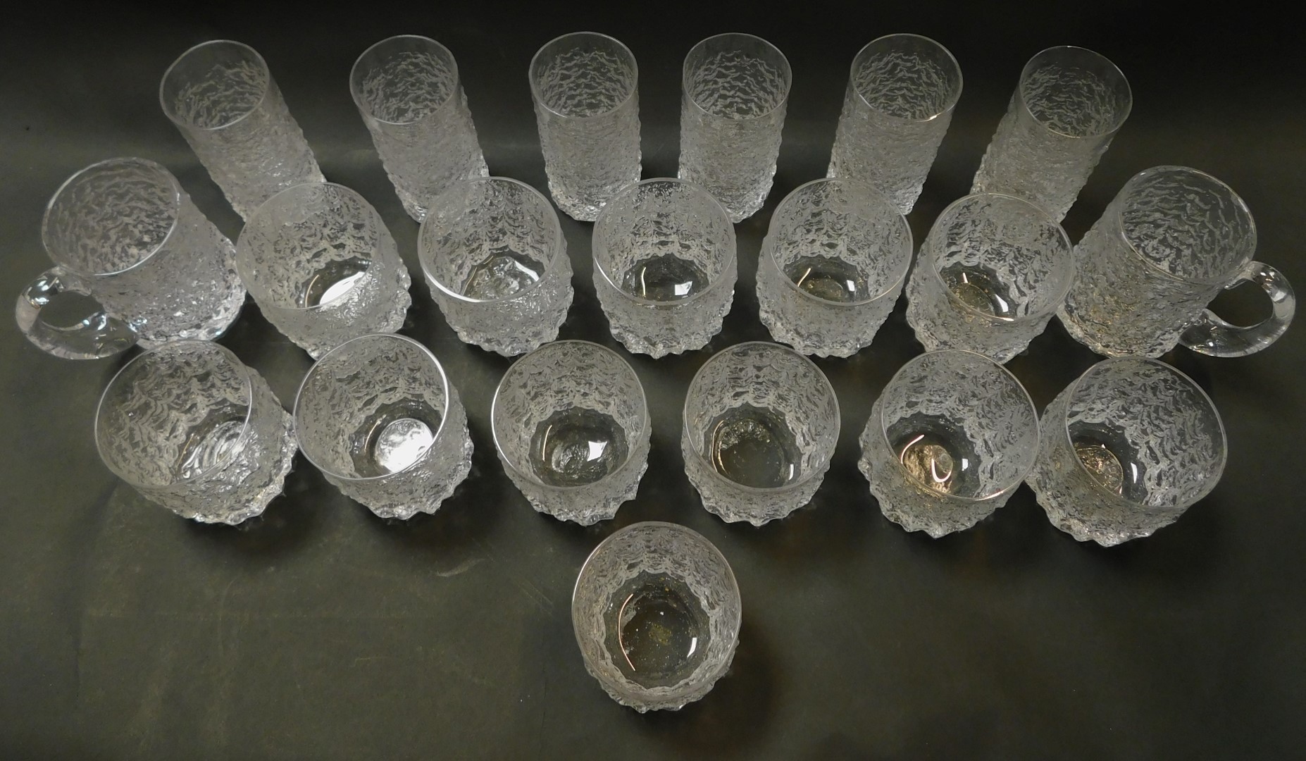 A group of mid century moulded glass bark effect drinking glasses, to include two tankards, - Image 2 of 2